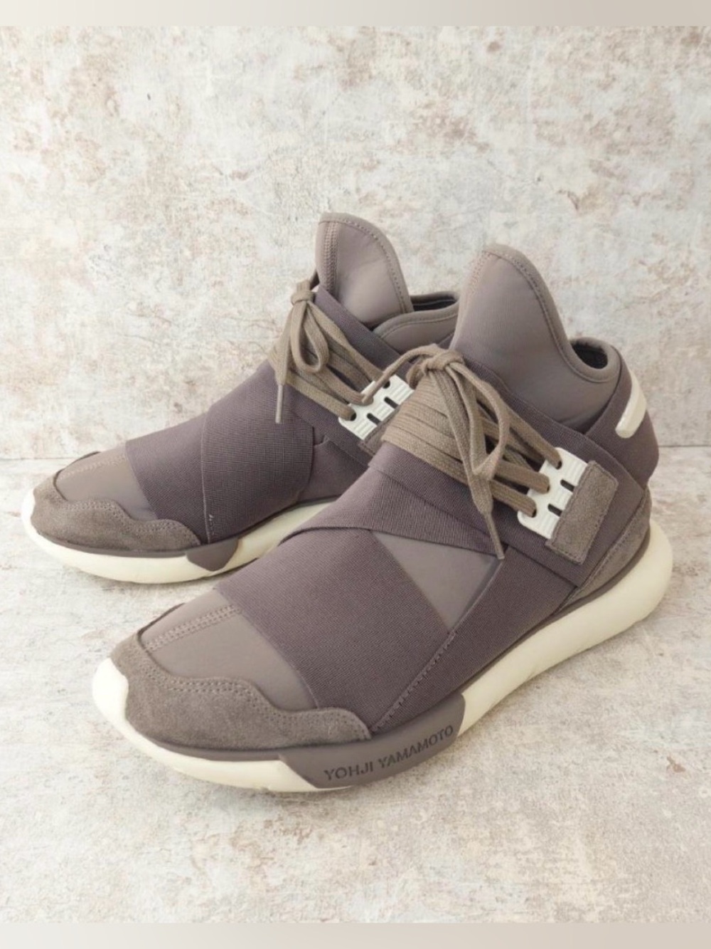 Yohji Yamamoto Y-3 Adidas Qasa High Tops Taupe Slip Ons Men 40 = 7 Women 9